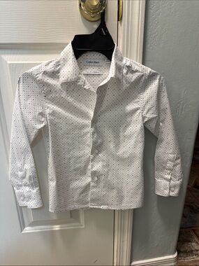 Calvin Klein White Button-Down Shirt with Black Micro-Dots &ck. Boys side 6 slim